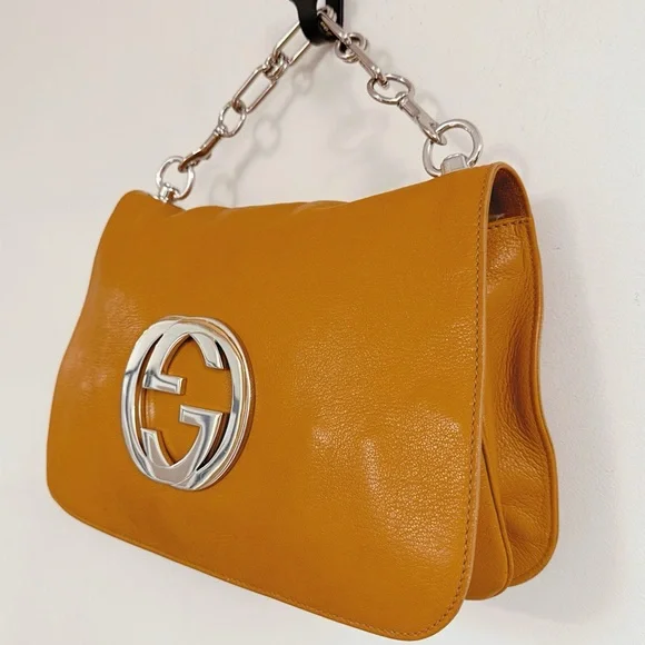 Gucci Tom Ford Blondie RARE Orange GG Logo Monogram Medium Satchel Flap Bag - Picture 4 of 11